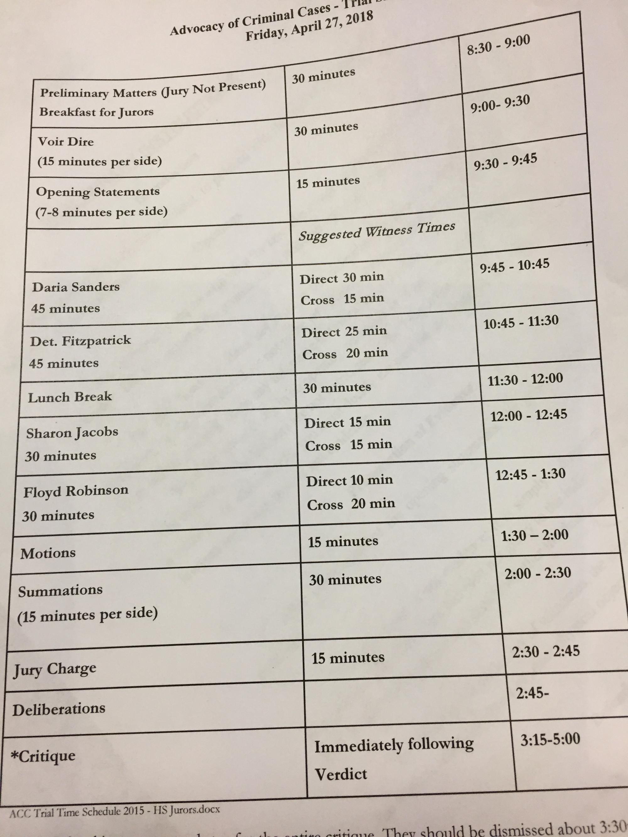 Trial Time Schedule