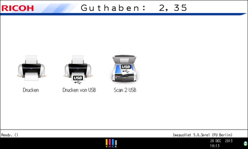 HOME-Bildschirm nach Auflegen der MensaCard und Drücken der HOME-Taste unten links vom Display