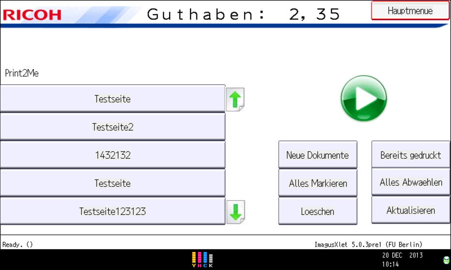 Dateiauswahlmenü Multifunktionsgerät