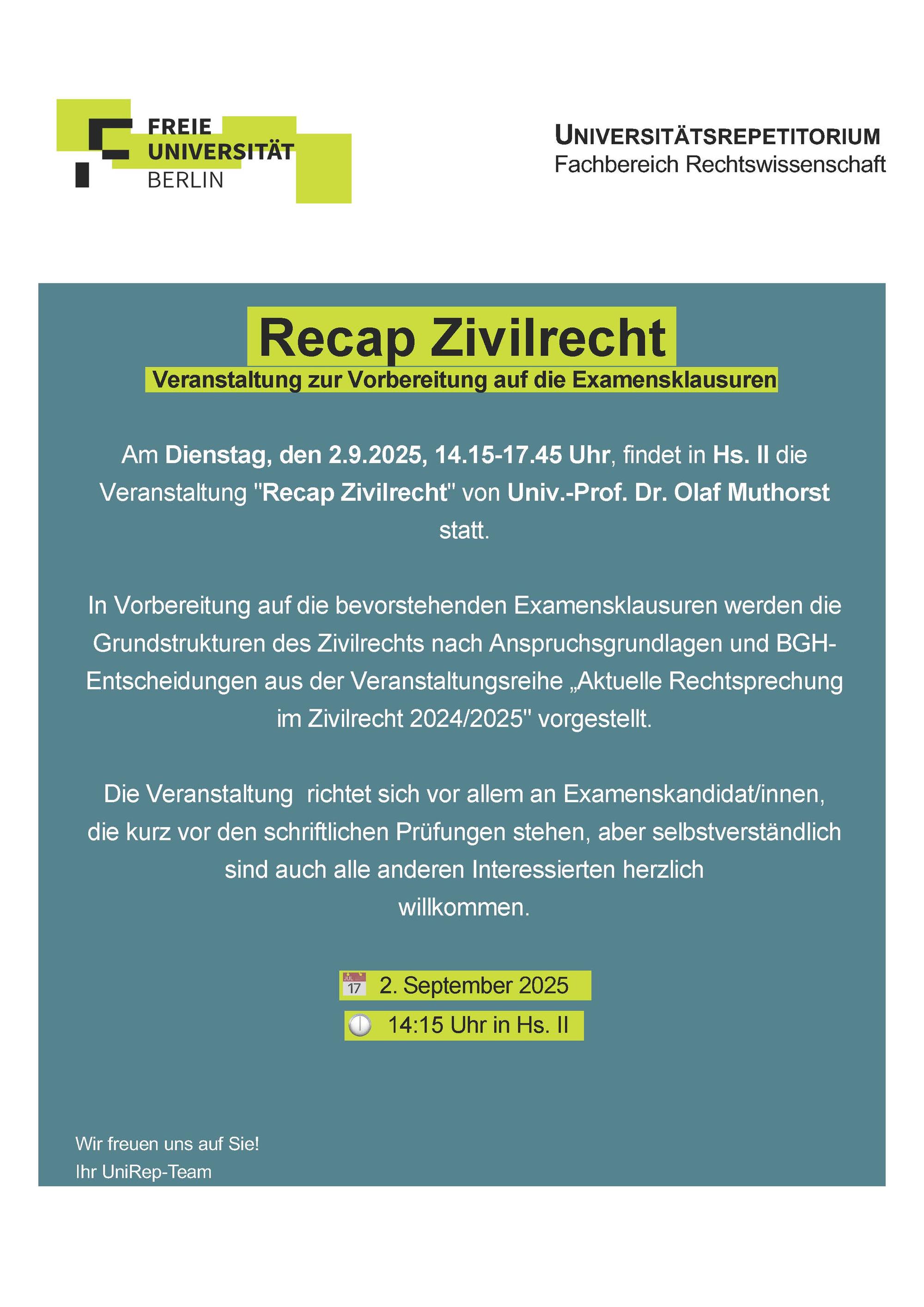 FU UniRep Recap Zivilrecht Plakat